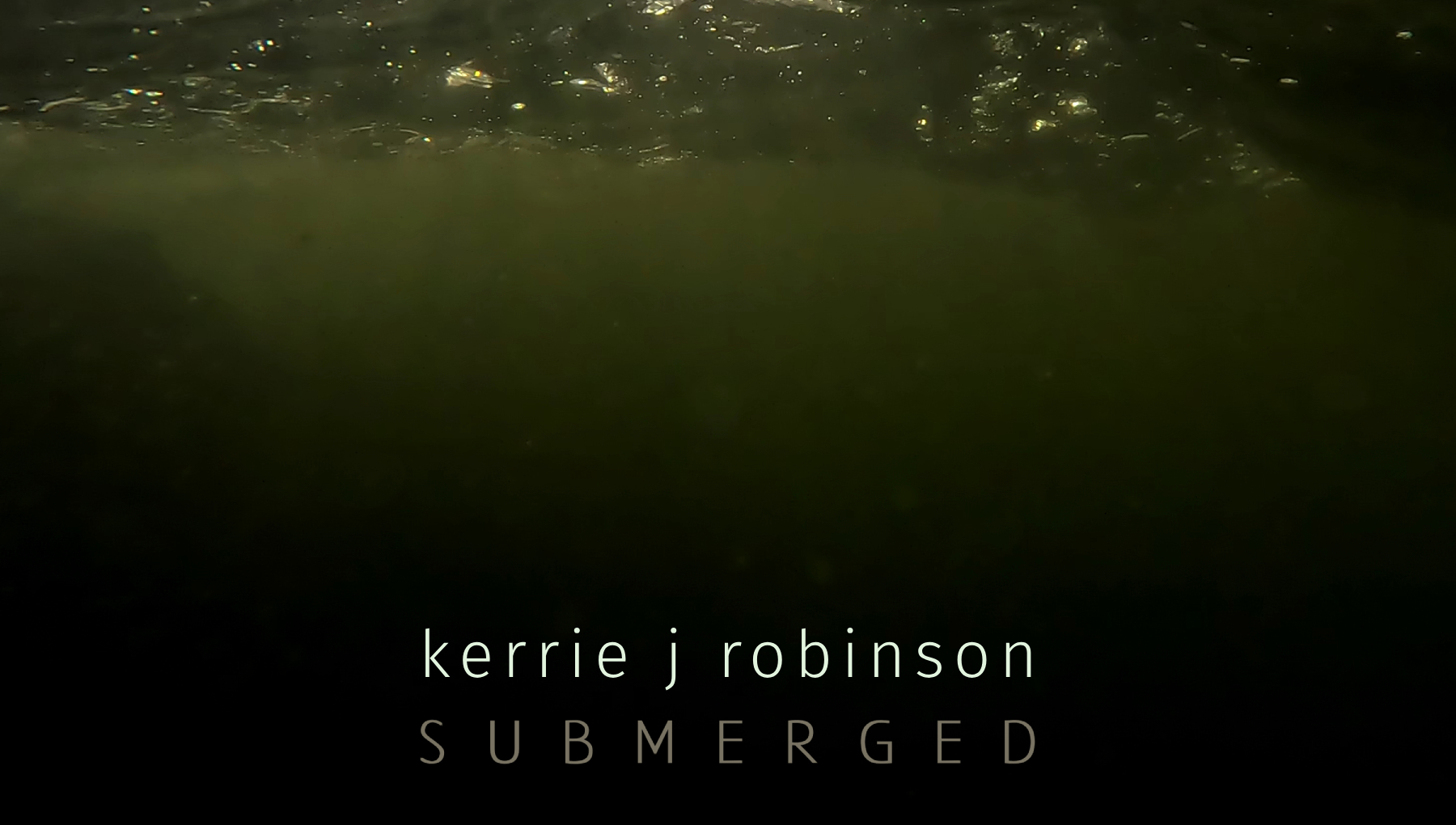 Photograph of dark underwater scene with the text Kerrie J Robinson SUBMERGED